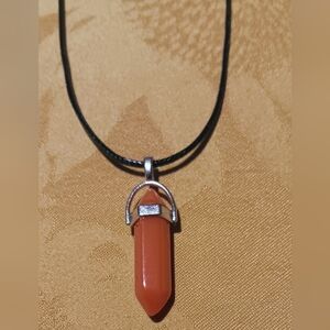 1x Necklace Quartz Chakra Crystal  Healing Point Gemstone Pendant - Jasper Red